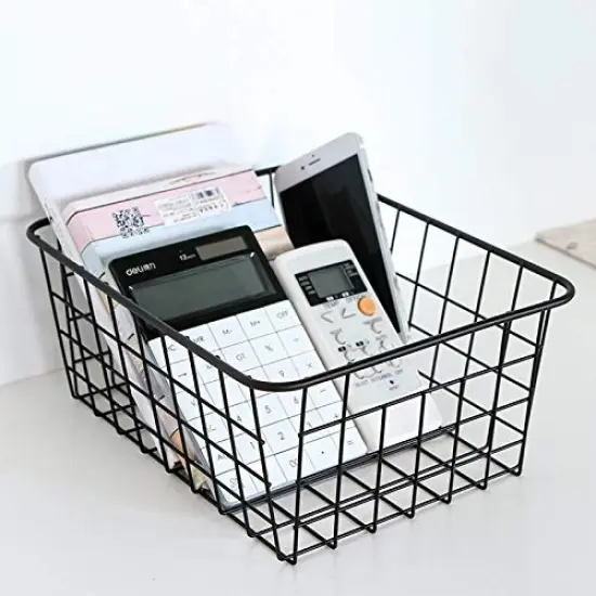 Aeggplant Kitchen Wire Baskets Farmhouse Decor Metal Food Storage Organizer, Household Refrigerator Bin with Built-in Handles for Cabinets,Pantry Set of 2 Black {6}