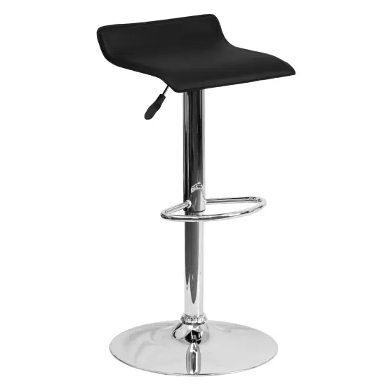 Emma and Oliver Solid Wave Seat Vinyl Adjustable Height Barstool with Chrome Base Black {1}