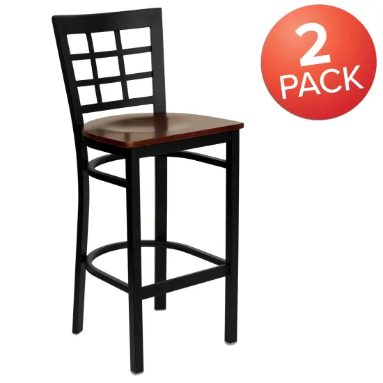 Emma and Oliver 2 Pack Window Back Metal Restaurant Barstool Mahogany/BlackMetal {5}