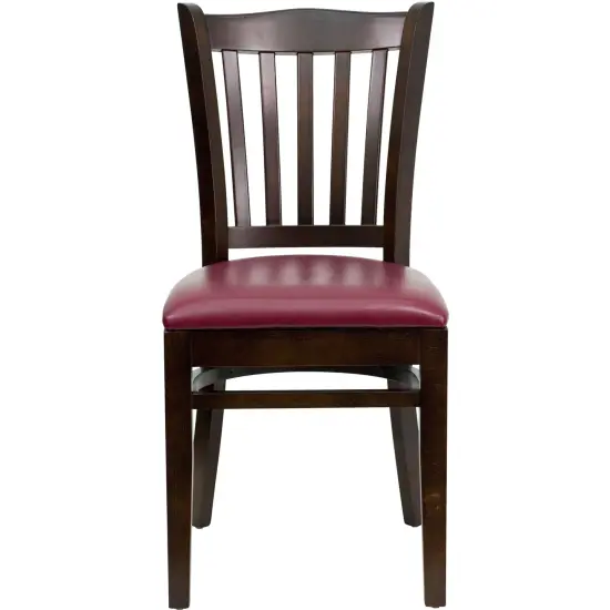 Emma and Oliver 2 Pack Vertical Slat Back Wooden Restaurant Chair BurgundyVinyl/Walnut {2}