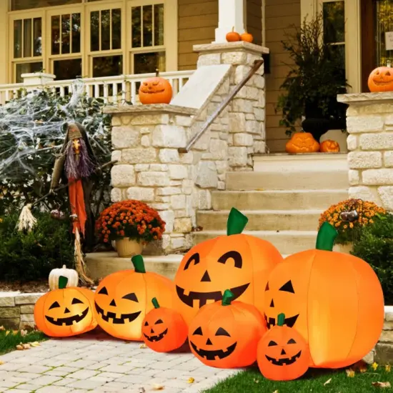 7.5 Feet Halloween Inflatable 7 Pumpkins Patch with LED Lights {6}