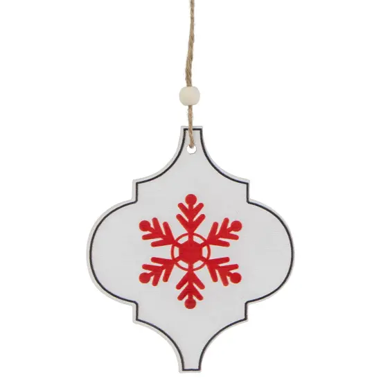 Northlight Wooden Bauble Christmas Ornament with Snowflake Design - 4.5" - White and Red {1}
