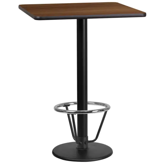 Emma and Oliver 24" Square Laminate Bar Table with 18" Round Foot Ring Base Walnut {1}