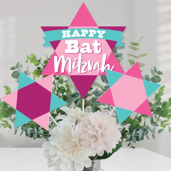 Big Dot of Happiness Pink Bat Mitzvah - Girl Party Centerpiece Sticks - Table Toppers - Set of 15 {1}