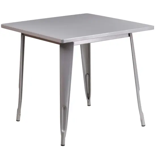 Merrick Lane Nash 31.5" Square Metal Table for Indoor and Outdoor Use Silver {2}