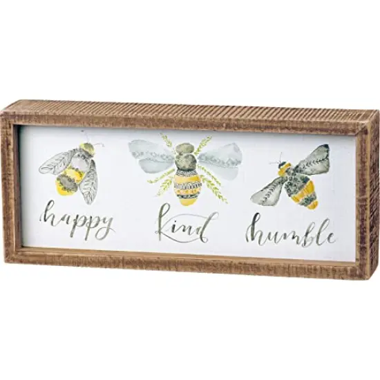 Inset Box Sign, 10" Length x 4.25" Height x 1.75" Width, Bees - Happy, Kind, Humble {2}