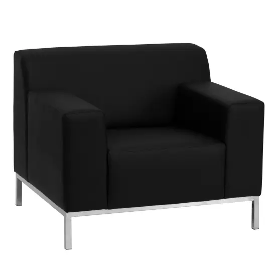 Emma and Oliver Contemporary Leather Chair with Line Stitching and Integrated Stainless Steel Frame Black {1}