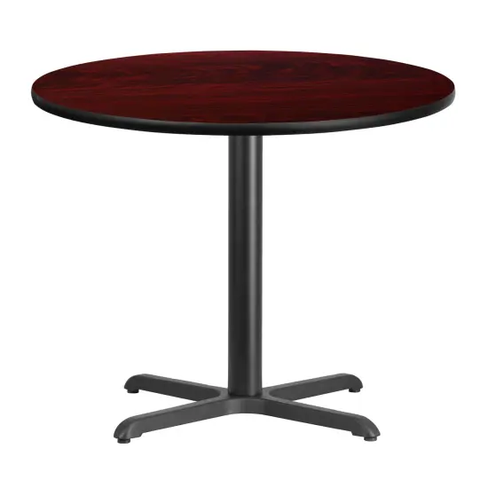 Emma and Oliver 36" Round Laminate Table Top with 30"x30" Table Height Base Mahogany {3}