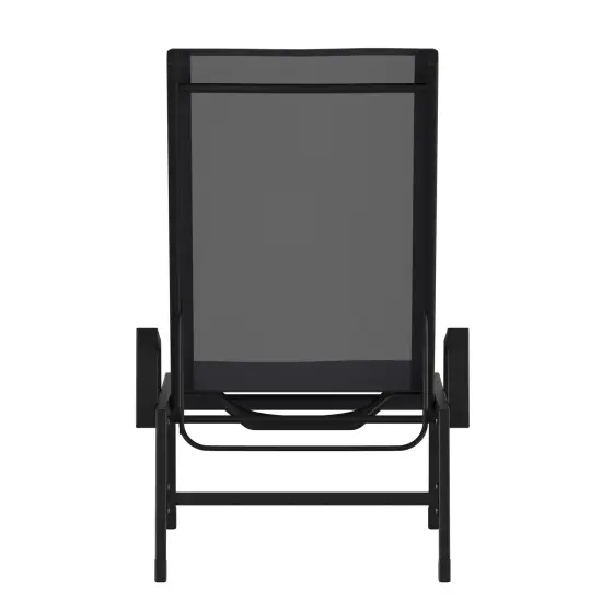 Emma and Oliver Braelin Set of 2 Textilene Adjustable 5 Position Patio Chaise Lounge with Armrests and Metal Frame Black/Gray {9}