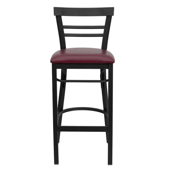 Emma and Oliver 2 Pack Two-Slat Ladder Back Metal Restaurant Barstool BlackVYL/BlackMetal {7}