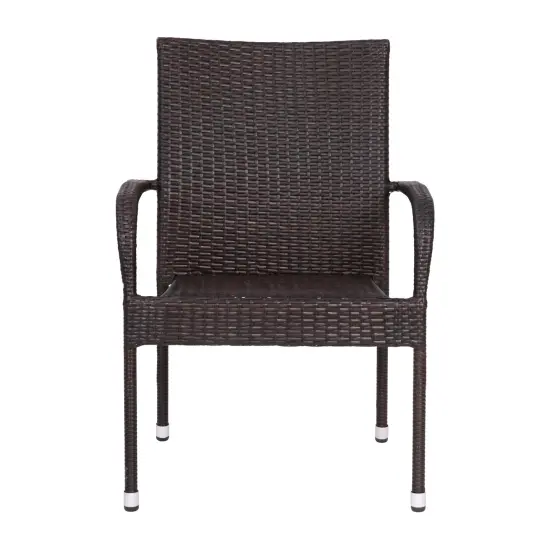Emma and Oliver Sala Stacking All-Weather Wicker Wrapped Powder Coated Steel Patio Club Chairs for Indoor and Outdoor Use Espresso {3}