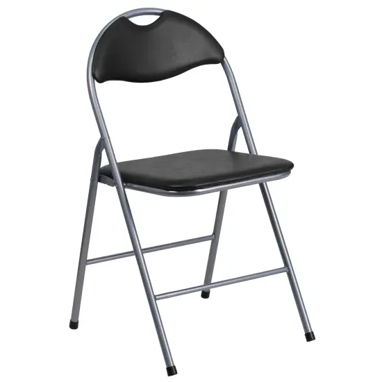 Emma and Oliver 2 Pack Vinyl Metal Folding Chair with Carrying Handle Black {5}