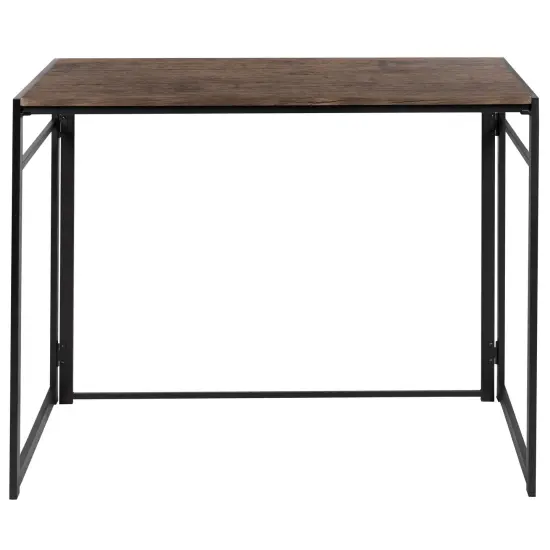 Merrick Lane Perth Folding Computer Desk with Rustic Wood Grain Finish and Metal Frame, Folding Laptop Desk for Home Office {3}