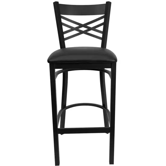 Emma and Oliver 2 Pack "X" Back Metal Restaurant Barstool BlackVYL/BlackMetal {2}