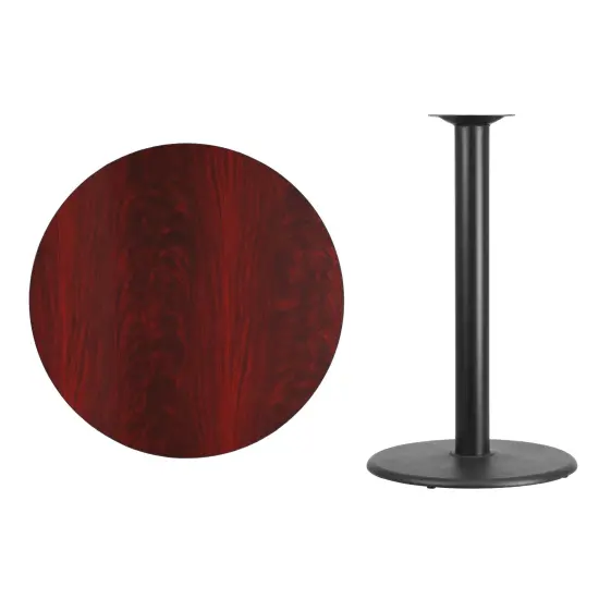 Emma and Oliver 36" Round Laminate Table Top with 24" Round Bar Height Table Base Mahogany {3}