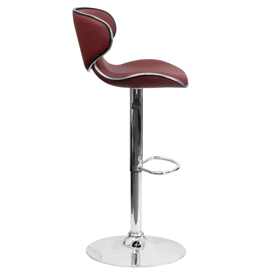 Emma and Oliver 2 Pack Contemporary Cozy Mid-Back Vinyl Adjustable Height Barstool with Chrome Base Burgundy {4}