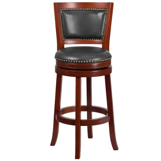 Merrick Lane Amara Series Wooden Stool with Open Panel Back with Faux Leather Accent and Seat Dark Cherry {2}
