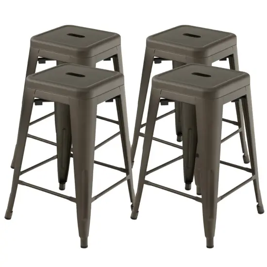 24 Inch Set of 4 Style Counter Height Barstool Stackable Chair Gun {1}