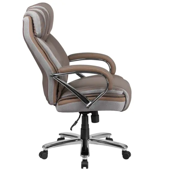 Emma and Oliver 500 lb. Big & Tall LeatherSoft Executive Ergonomic Office Chair with Wide Seat Taupe {5}