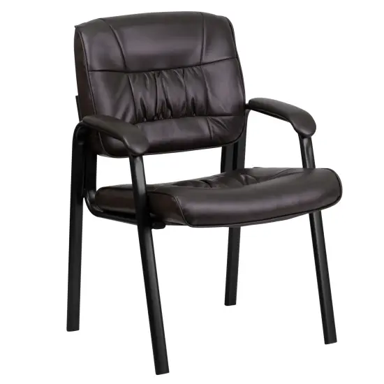 Emma and Oliver Faux Leather Executive Reception Chair with Powder Coated Frame BrownLeaSoft/Black {1}