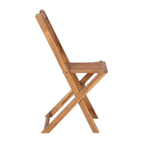 Merrick Lane Stora Three Piece Solid Acacia Wood Folding Patio Bistro Set with Lightweight Round Table and Two Chairs Natural {4}