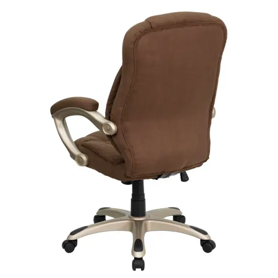 Emma and Oliver High Back Executive Ergonomic Office Chair with Silver Nylon Base and Arms Brown Microfiber {4}