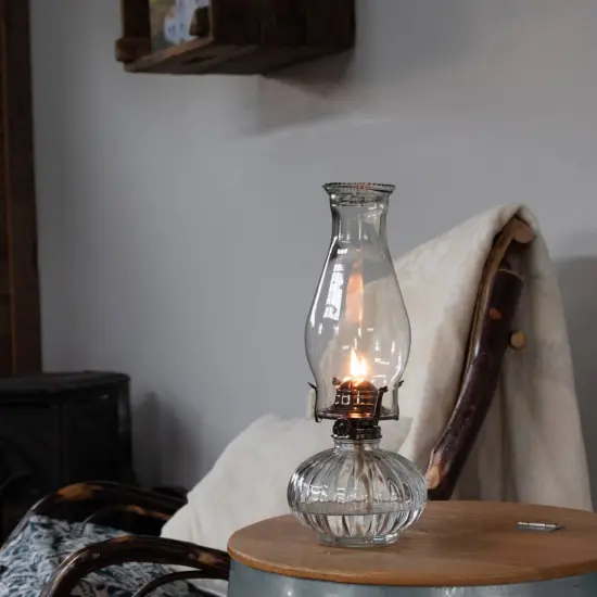 Lehman's Rayo Ellipse Oil Lamp, Indoor Non-Electric Lighting for Everyday or Emergencies, Clear Glass Font and Chimney, Silver-Plated Burner, 13 inches {5}