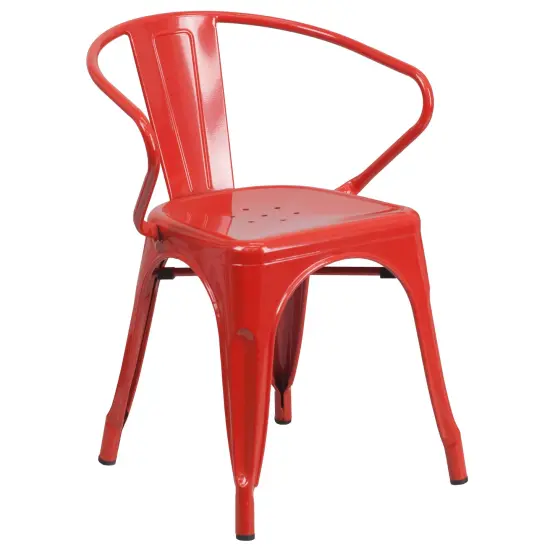 Emma and Oliver Commercial Grade Colorful Metal Indoor-Outdoor Chair with Arms Orange {6}