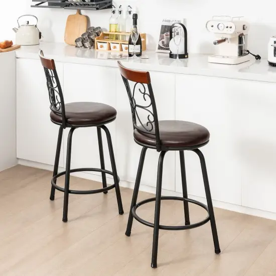 2 Pieces 24-Inch Adjustable PU Cushioned Swivel Barstools with 4 Additional Leg Tubes {2}