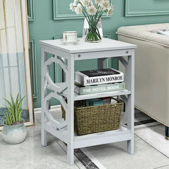 3-tier Nightstand Sofa Side End Accent Table Gray {3}
