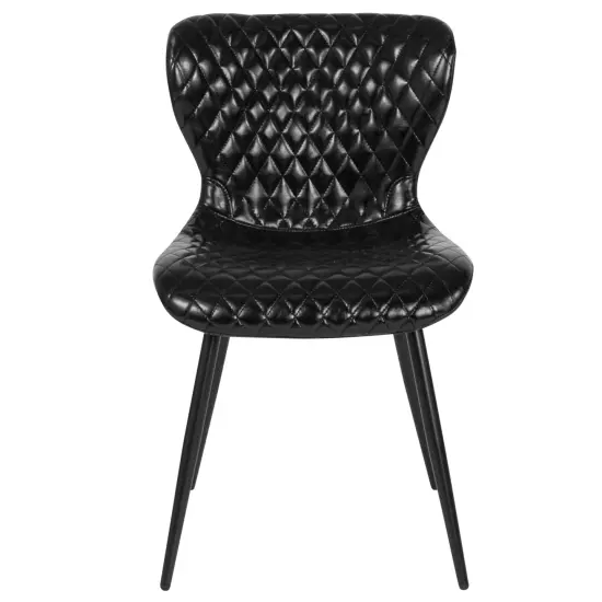 Emma and Oliver 4 Pack Contemporary Upholstered Side Chair Black Vinyl {3}
