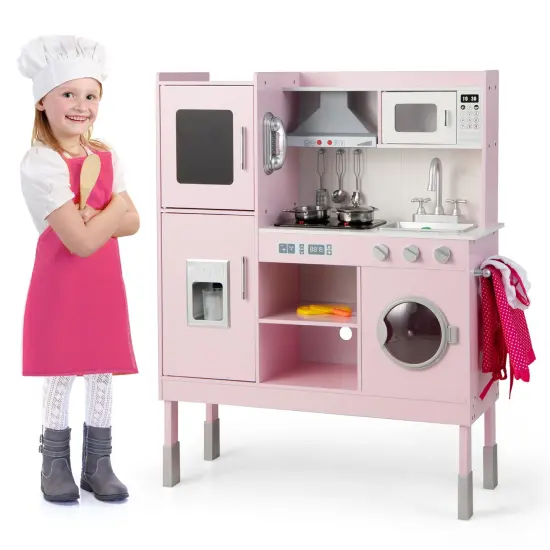 Pretend Play Kitchen for Kids with 16 Pieces Accessories-Pink {3}
