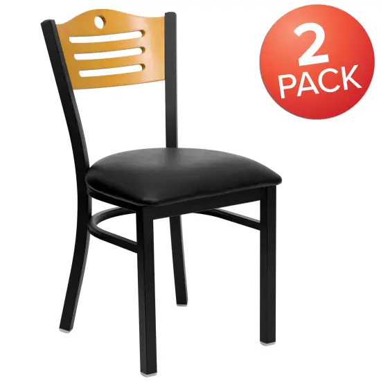 Emma and Oliver 2 Pack Slat Back Metal Restaurant Chair Nat/BlackVYL/Black {5}