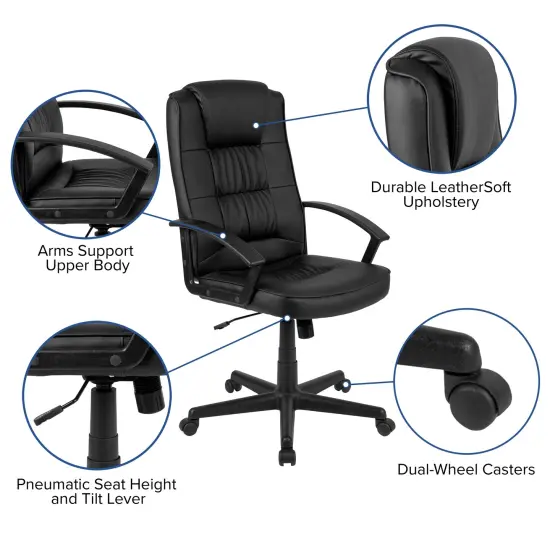 Emma and Oliver Fundamentals High Back Padded Task Office Chair with Arms Black {2}
