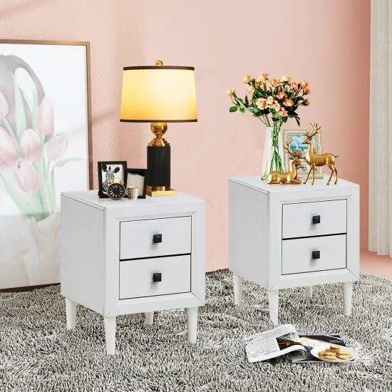 2 Pieces Multipurpose Retro Nightstand with 2 Drawers White {2}