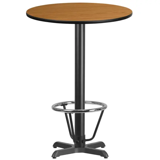 Emma and Oliver 30" Round Laminate Bar Table with 22"x22" Foot Ring Base Natural {1}