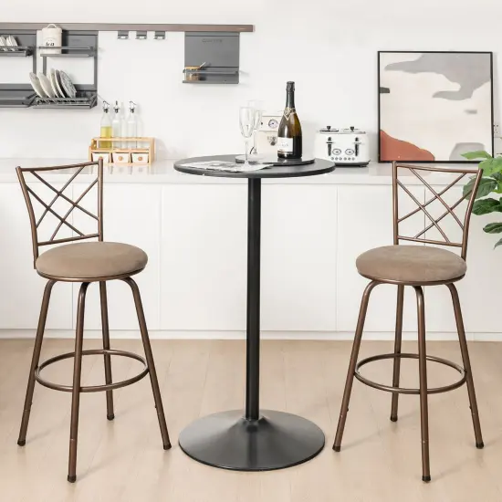 2 Pieces Swivel Pluch Fabrice Cushioned Bar Stool Set-Brown {3}