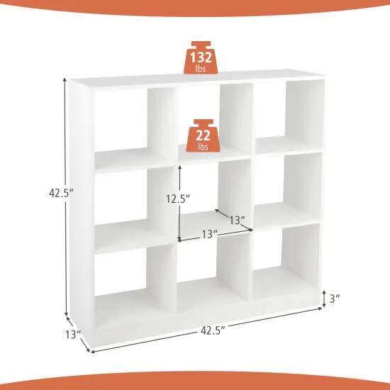 Modern 9-Cube Bookcase with 2 Anti-Tipping Kits for Books Toys Ornaments-White {3}