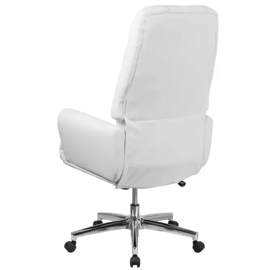 Merrick Lane Moselle High Back Button Tufted Faux Leather Swivel Home Office Chair with Welt Trimmed Arms White {4}