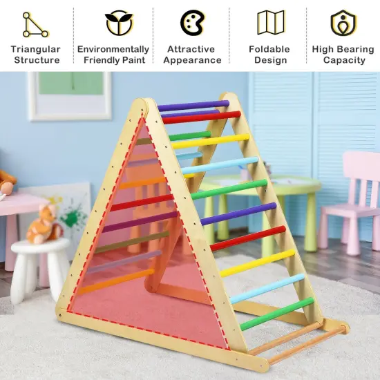 Foldable Wooden Triangle Climbing Ladder with 21 Strips Perfect for Indoor Play Multicolored {3}