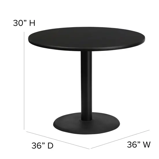 Emma and Oliver 36" Round Laminate X-Base Table Set with 4 Banquet Chairs BlackTop/BlackVinyl {3}