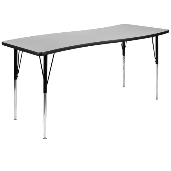 Emma and Oliver 26"W x 60"L Rectangle Wave Flexible Collaborative Adjustable Height Activity Table Grey {2}