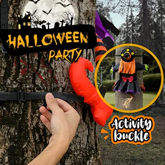 Crashing Witch Decor, Halloween Decorations Clearance Outdoor Witch Props Ornaments, Hanging into Tree/Porch Pole/Door/Indoor/Yard, with Adjustable Band, Outside Garden Funny Witches Flying Crashed {6}
