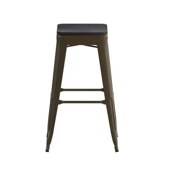Emma and Oliver Cory Set of Four Backless Metal Stools with All-Weather Poly Resin Seats for Indoor Use Only Gun Metal/Black {4}