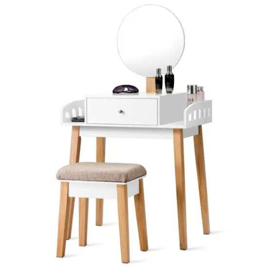 Wooden Makeup Dressing Mirror Table Set with Drawer {3}