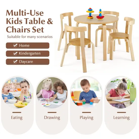 5-Piece Kids Wooden Curved Back Activity Table and Chair Set with Perfect Gift for Kids {6}