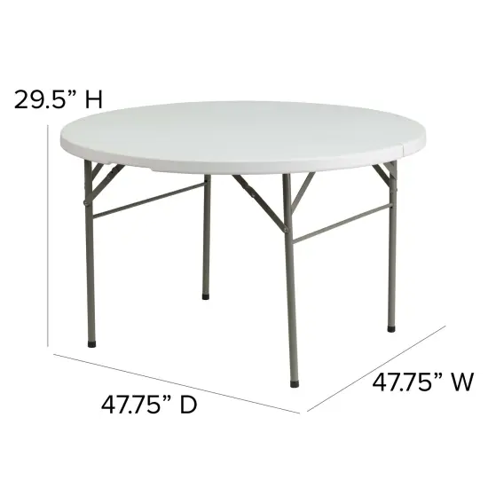 Emma and Oliver 4-Foot Round Bi-Fold Plastic Banquet and Event Folding Table with Carrying Handle Granite White {5}