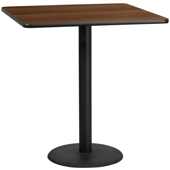 Emma and Oliver 42" Square Laminate Table Top with 24" Round Bar Height Table Base Walnut {1}