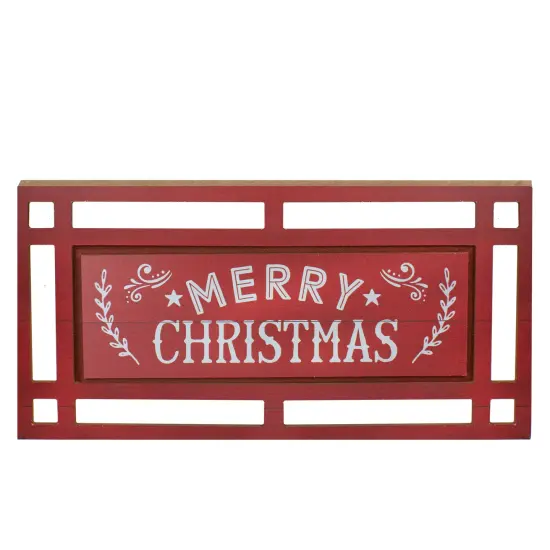 Northlight Carved "Merry Christmas " Wooden Rectangular Wall Sign - 24&rdquo; - Red and White {1}