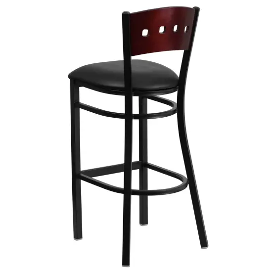 Emma and Oliver Decorative 4 Square Back Metal Restaurant Dining Barstool Mahog/BlackVYL/Black {3}